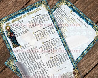 Saint Matthew the Evangelist devotion large laminated Stained Glass Holy Prayer card. Devotional Art. Litany of Matthew the Evangelist