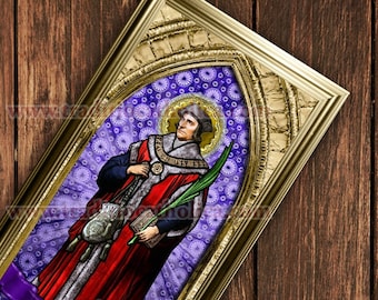 聖信仰のステンドグラス、手作りの額入りプリント。7x14 サイズ