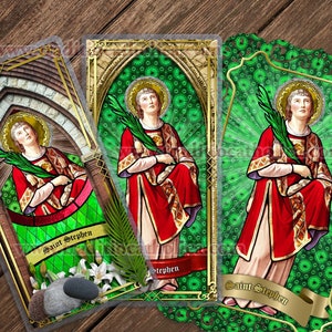Saint Stephen, first martyr, Stained Glass laminated and lace Holy Prayer cards. St. Stephen prayers.