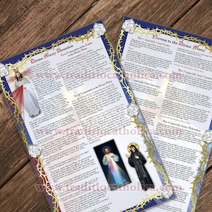 Goddelijke barmhartigheid devotie van St. Faustina grote gelamineerde heilige gebedskaarten. Devotionele kunst.