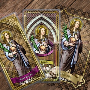 Saint Rosalia of Palermo laminated Catholic Holy Prayer Cards. St. Rosalia stained glass art