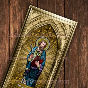 Saint Matthew the Evangelist handcrafted framed prints. 7x14 size. St. Matthew the Evangelist stained glass art.