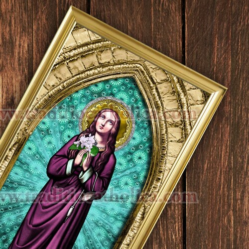 Saint Serafina handcrafted framed prints. 7x14 size. St. Serafina stained glass art fashion