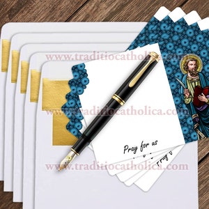 Conjunto de convite estilo vitral São Mateus Evangelista, nota, cartões de agradecimento com envelopes forrados a ouro