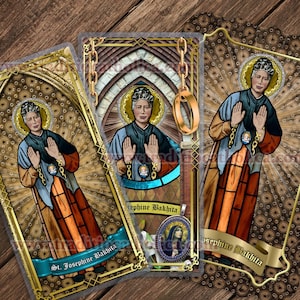 Saint Josephine Bakhita gelamineerde katholieke heilige gebedskaarten. St. Josephine Bakhita glas-in-loodkunst