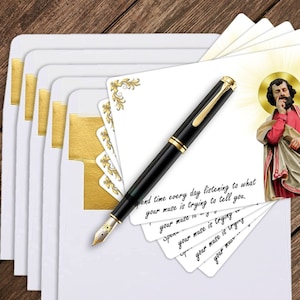 Set of Saint Bartholomew the Apostle invite, note, thank you cards with gold-lined envelopes