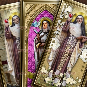 Saint Teresa of Ávila handcrafted framed prints. 7x14 size. Great Saints Collection. St. Teresa of Ávila statue art.