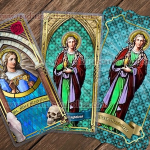 St. Mary Magdalene Stained Glass laminated Holy Prayer cards. Stained Glass cards collection.