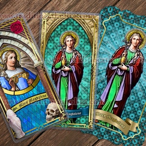 St. Mary Magdalene Stained Glass laminated Holy Prayer cards. Stained Glass cards collection.