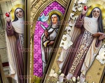 Saint Teresa of Ávila handcrafted framed prints. 7x14 size. Great Saints Collection. St. Teresa of Ávila statue art.