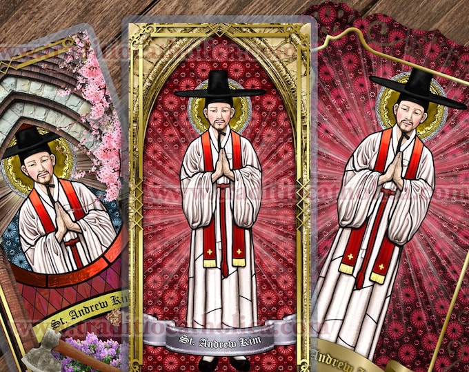 Saint St Andrew Kim Taegon, Korea Patron of Korean Priests Stained Glass Laminated Holy Prayer