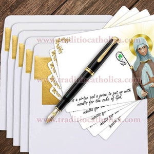 Set of Saint Brigid of Kildare invite, note, thank you cards with gold-lined envelopes