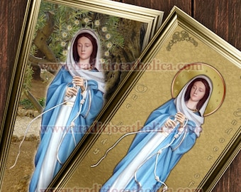 Our Lady Undoer of Knots handcrafted framed prints. 7x14 size. Our Lady Undoer of Knots Statue