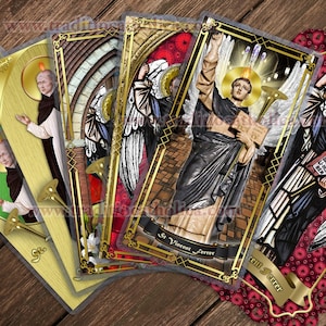 St. Vincent Ferrer, Angel of the Judgement - Stained Glass, Icon and statue art Holy Prayer cards. Intercession prayers.