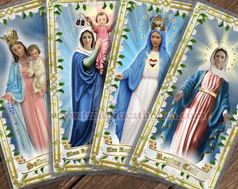 Four Marian Antiphons, Four Marian Chants Holy Prayer card set. Salve Regina, Regina Caeli, Regina Caelorum, Alma Redemptoris Mater