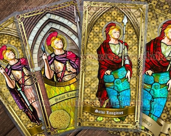 Saint Longinus, patron of soldiers and lost items laminated Prayer cards. St. Longinus stained glass art.
