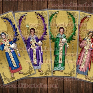 Archangels in Eastern Orthodox Icon style Holy Prayer card set. 10% OFF. Uriel, Michael, Raphael, Gabriel, Jehudiel, Selaphiel, Barachiel