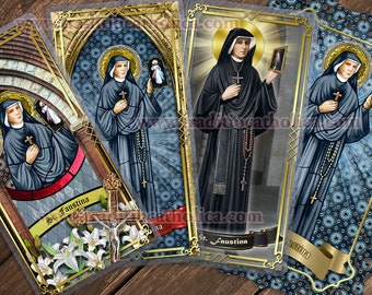 Saint Faustina Kowalska, Poland laminated Holy Prayer card. Saint Faustina Statue Art. Great Saints collection. Divine Mercy