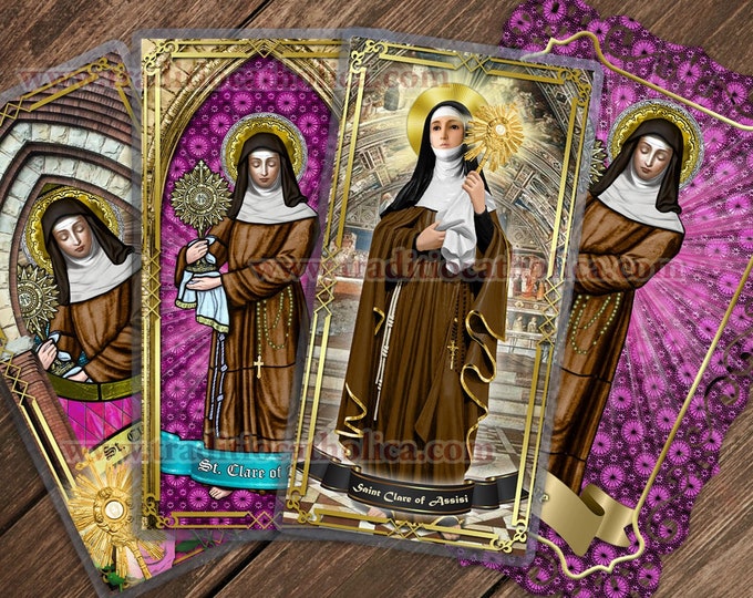 Saint Clare of Assisi, Italy Laminated Prayer Cards. St. Clare Statue ...
