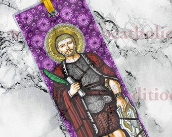 Saint St Alban, patron of of refugees and converts CLEAR See-Through laminated Bible Scripture bookmark.