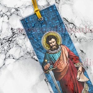 Saint Paul the Apostle CLEAR See-Through stained glass laminated Bible Scripture bookmark.
