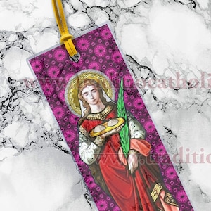 Sint-Agatha, beschermheilige van borstkanker. HELDERE doorzichtige gelamineerde bladwijzer voor bijbelteksten.