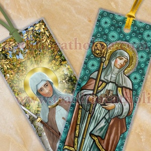 Saint Brigid of Kildare, Ireland laminated CLEAR see-through and Quote Catholic Bible bookmarks. St. Brigid stained glass & Statue Art.