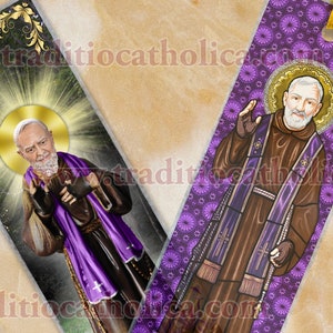 Saint St. Padre Pio, Italy CLEAR See-Through and Quote laminated Bible Scripture bookmarks. Saint Padre Pio Statue Art.