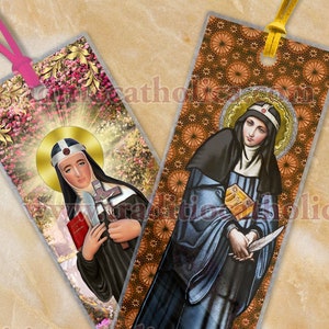 Saint Bridget of Sweden laminated CLEAR see-through and Quote Catholic Bible Scripture bookmarks. Saint Bridget stained glass & Statue Art.