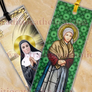 Saint Bernadette, Lourdes France laminated CLEAR see-through and Quote Catholic Bible bookmarks. St. Bernadette stained glass & Statue Art.