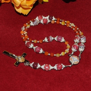 Holy Ghost Royal Limited Edition Precious Chaplet with large stones, 18K Gold plated components & prayer card. Holy Spirit Chaplet