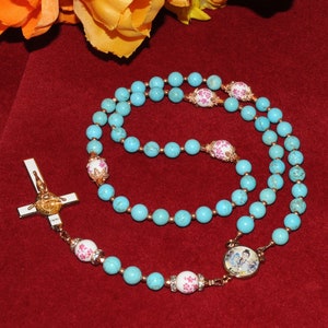 Our Lady of Korea Royal Limited Edition Precious Holy Rosary with 18K Rose Gold plating, high quality stones & prayer card.