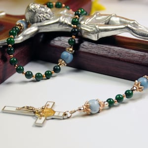 Virgin of Revelation Majestic Limited Edition Precious Holy Rosary with 18K Gold plating, quality precious stones & laminated prayer card.