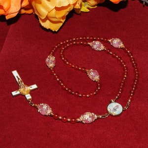 Our Lady of China Majestic Limited Edition Precious Holy Rosary with 18K Rose Gold plating, high quality stones & prayer card.