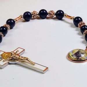 Our Lady of Czestochowa Limited Edition Majestic Precious Relic Chaplet with 18K Rose Gold plating, quality stones & prayer card.
