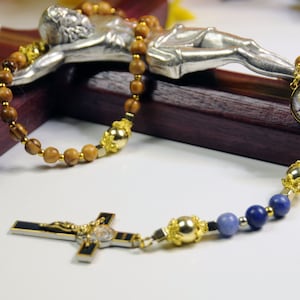 Armor of God Men's Limited Edition Precious Holy Rosary. 18K Gold plating, Bethlehem olive wood, precious stones & prayer card.