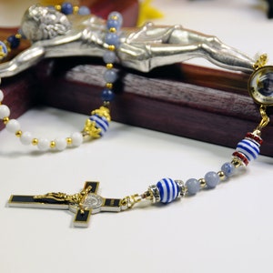 St Maximilian Kolbe Two Crowns Majestic Limited Edition Precious Holy Rosary with 18K Gold plating, quality precious stones & prayer card.