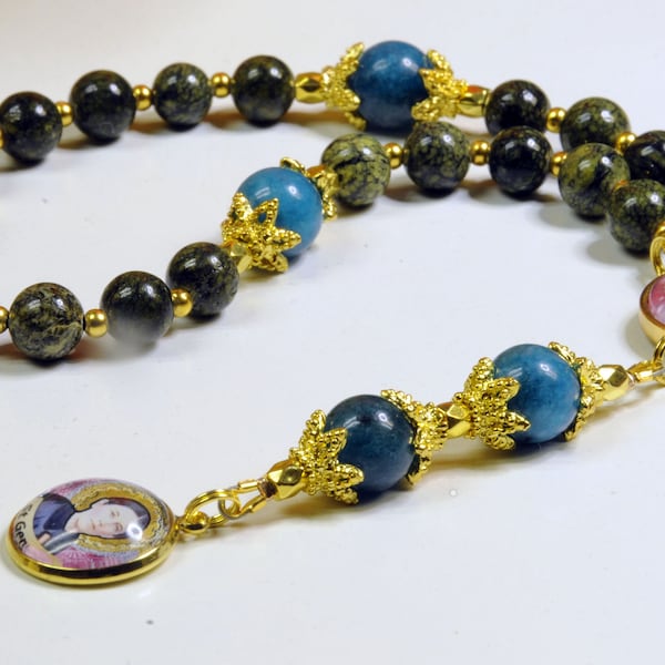 Saint Gemma Royal Limited Edition Precious Chaplet with large quality stones, 18K Gold plated components & prayer card. St. Gemma Chaplet