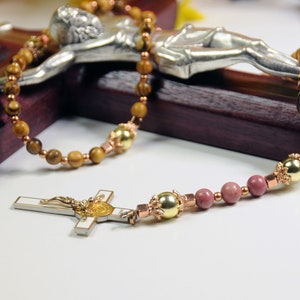 Armor of God Women's Limited Edition Precious Holy Rosary. 18K Gold plating, Bethlehem olive wood, precious stones & prayer card.