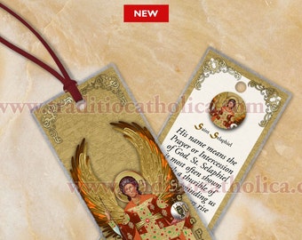 Marcapáginas laminado de San Selafiel Arcángel. Marcapáginas estilo icono ortodoxo. Marcapáginas de San Selafiel.