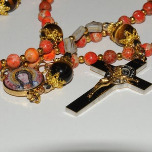 Saint Kateri Tekakwitha Majestic Limited Edition Precious Holy Rosary with 18K Gold plating, high quality stones & laminated prayer card.