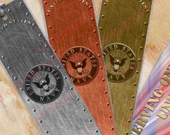 US Navy metallic laminated bookmarks. Custom US Navy bookmark.