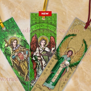 Saint Raphael the Archangel CLEAR See-Through stained glass and icon style laminated Bible Scripture Catholic bookmarks
