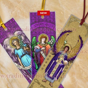 Saint St Gabriel the Archangel CLEAR See-Through stained glass laminated Bible Scripture Catholic bookmarks.