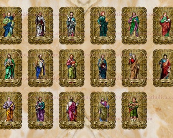 Seventeen (17) Apostles and Evangelists Stained Glass Catholic Holy prayer card gift set. Stained Glass style cards.