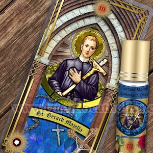 Saint Gerard Majella Relic holy prayer card and relic anointing oil. St. Gerard Majella 3rd class relic for healing and pregnancy.