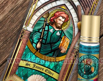Saint James the Elder the Apostle Relic holy prayer card and relic anointing oil. St. James 3rd class relic for healing.