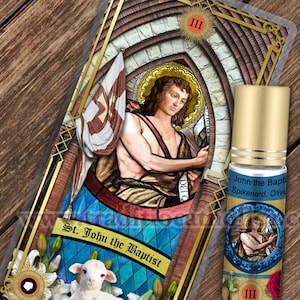 Saint John the Baptist Relic holy prayer card and relic anointing oil. St. John the Baptist 3rd class relic for healing.