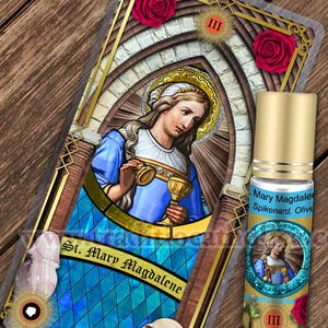 Saint Mary Magdalene Relic holy prayer card and relic anointing oil. St. Mary Magdalene 3rd class relic for healing.
