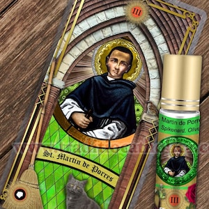 Saint Martin de Porres Relic holy prayer card and relic anointing oil. St. Martin de Porres 3rd class relic for healing.